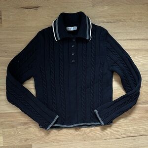 Zara black collared sweater with gray and white trim women's size Medium